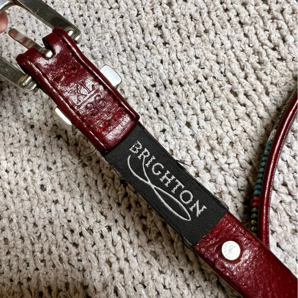 Brighton • Red Leather Belt with Handcrafted Beadwork • Sz XL 36 - Picture 2 of 5